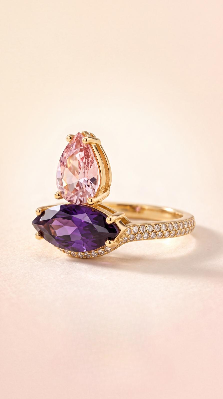 BLA-BLA 0019A — Pink & Amethyst Toi et Moi Ring