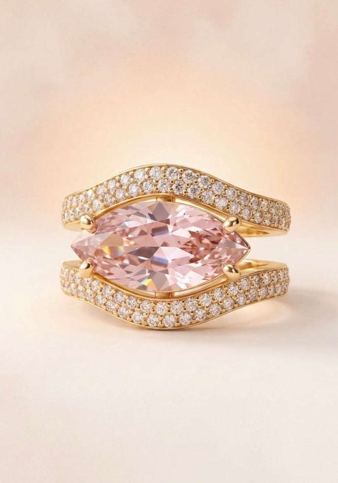 BLA-BLA 0015 — Pink Marquise Double Pavé Ring