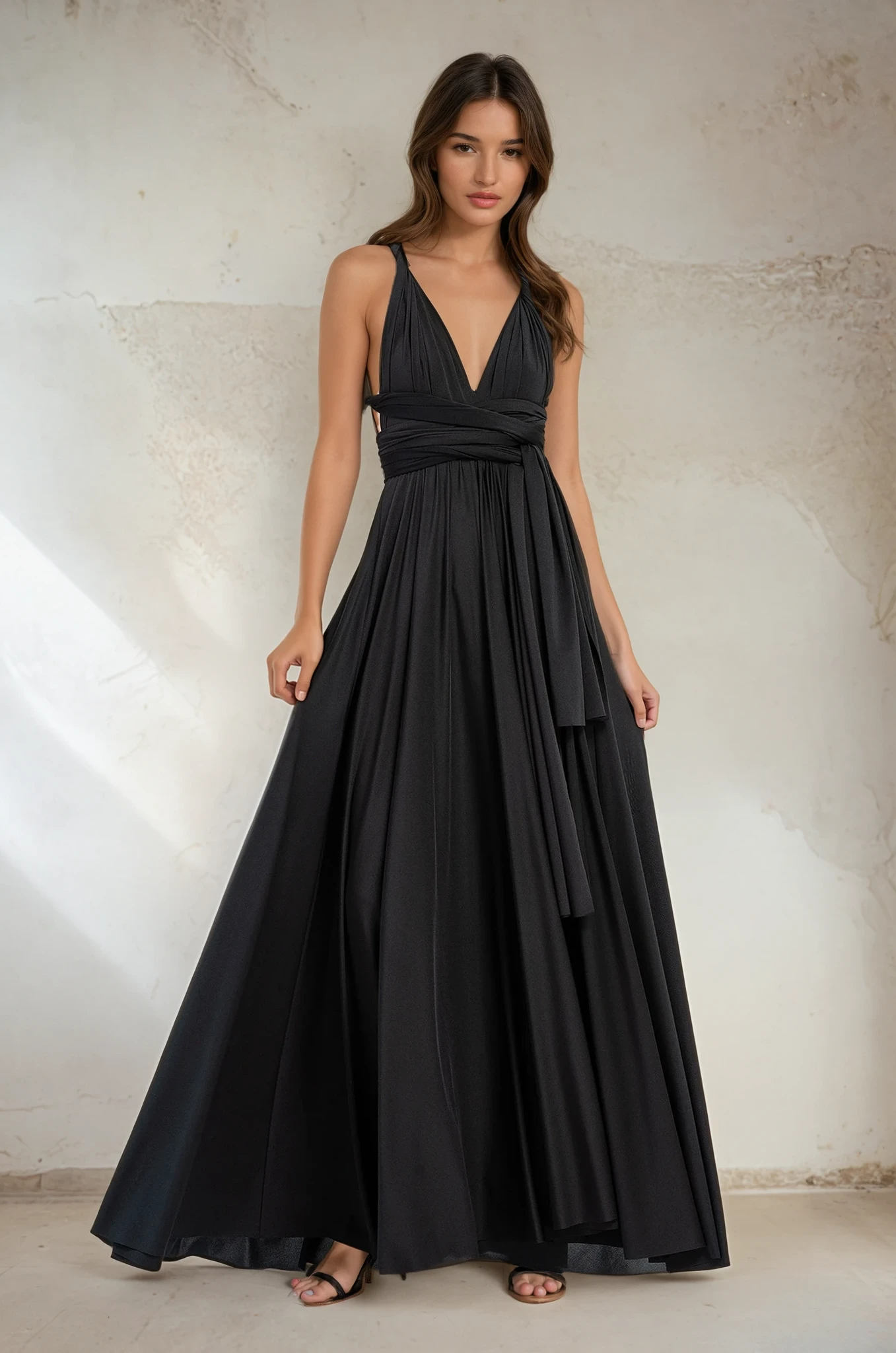 V-Neck Pleated Sleeveless Maxi Dress – 55601