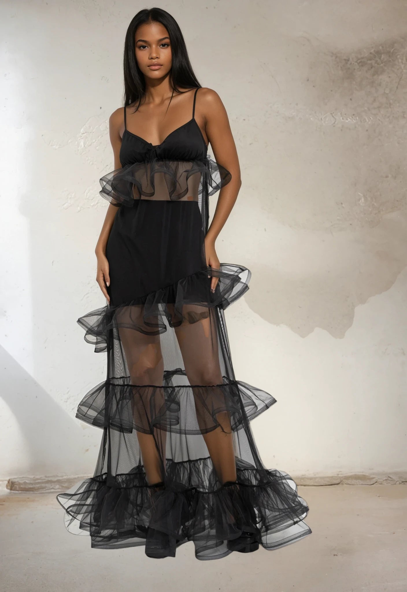 Ruffled Long Tulle Dress – 59306