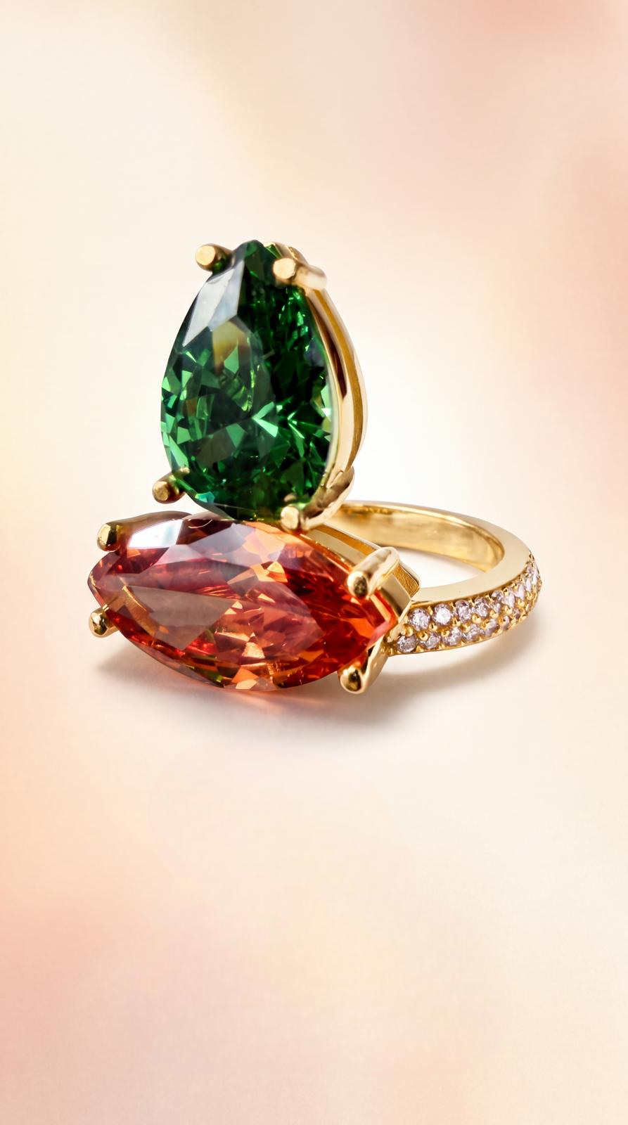 BLA-BLA 0019B — Emerald & Sunset Toi et Moi Ring