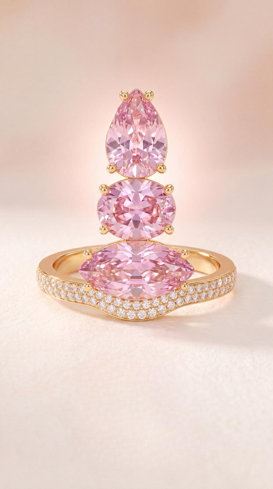 BLA-BLA 0020 — Triple Pink Stone Ring